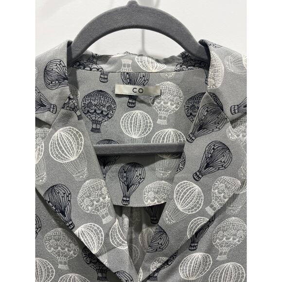 CO Balloon Print Grey Button Down Silk Blouse Sz L - Picture 2 of 6